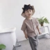 Áo sơ mi kẻ sọc cotton và kẻ sọc 2019 hè mới cho bé trai và bé gái áo sơ mi tay ngắn màu trung tính - Áo sơ mi