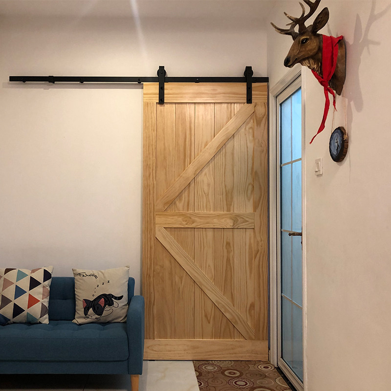 Pure solid wood American barn door bedroom sliding door whole log natural side sliding door kitchen partition sliding door invisible door