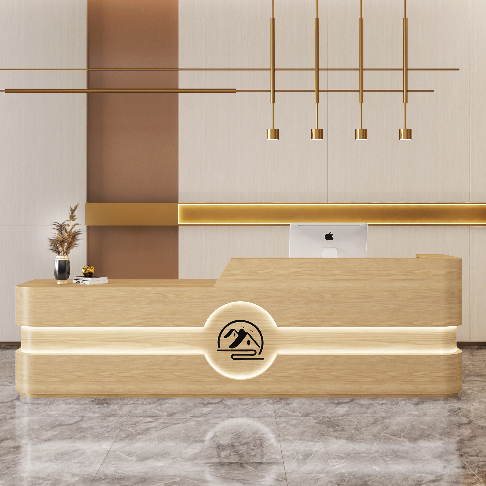 Cashier counter Simple modern curved beauty salon bar counter Company front desk Log color training institution reception desk