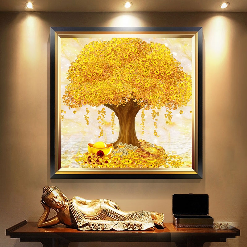 5d Diamond Painting 2021 New Living Room Full Drill Gold Brick Stone Cross Embroidered 2022 Fat money Tree Merchants Treasure Paste Paintings