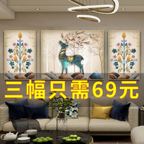 2020 new diamond painting full diamond living room fortune deer triptych European style crystal point tile cross stitch 2021