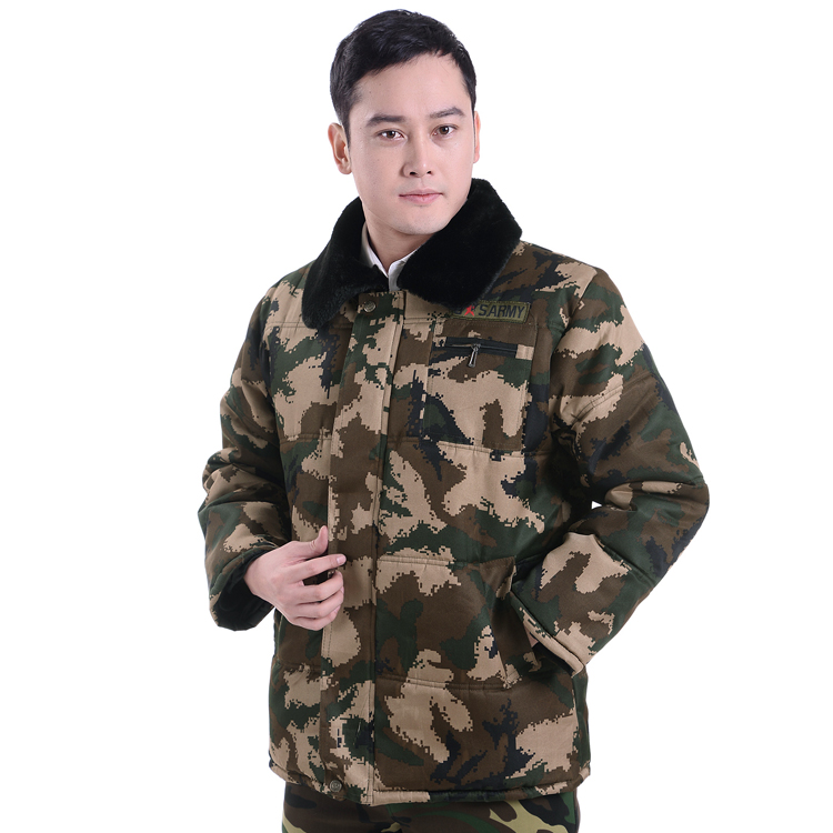 Đàn ông trung niên mặc áo khoác dày bằng vải bông mùa đông cộng với áo khoác cotton nhung cũ ngụy trang lỏng lẻo tool dụng cụ ngoài trời áo khoác bomber
