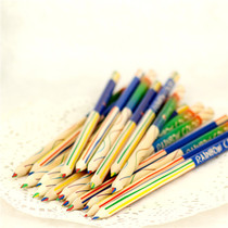 Childrens painting brush color pencil wooden multi-color pencil graffiti fine core triangle four-color rainbow pen