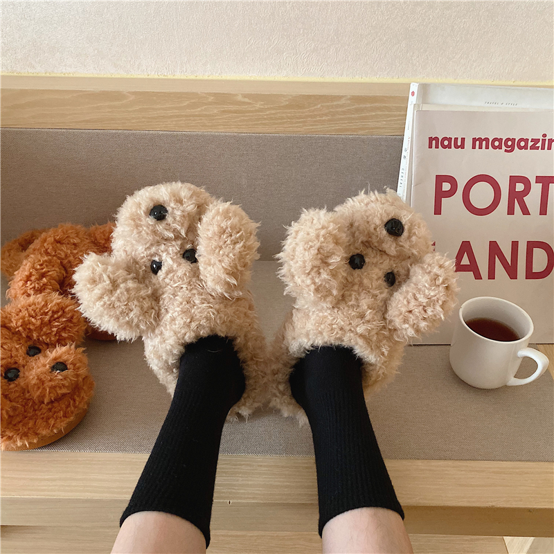 Cartoon cotton slippers in winter home indoor anti-slip comfort and warm half pack with cute plush cotton slippers