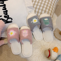 2020 Korean version of the new chic net red cartoon cute cotton slippers female home indoor home cotton drag non-slip