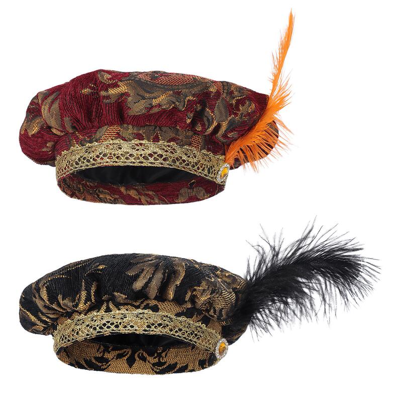 Halloween Party Hat Medieval Retro Multi-Hat with Feathered Muffin Top Hat Punk Prince Cosplay Prop Halloween Party Hat Medieval Retro Multi-Hat with Feathered Muffin Top Hat Punk Prince Cosplay Prop