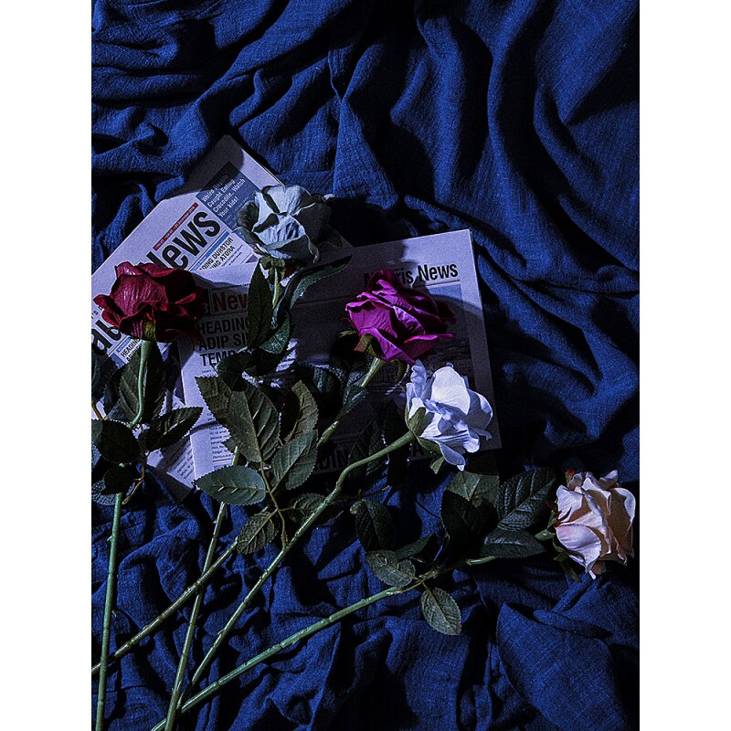 Simulation single-head flannel roses retro food photography poses decoration shooting background nail art photo props - Taobao