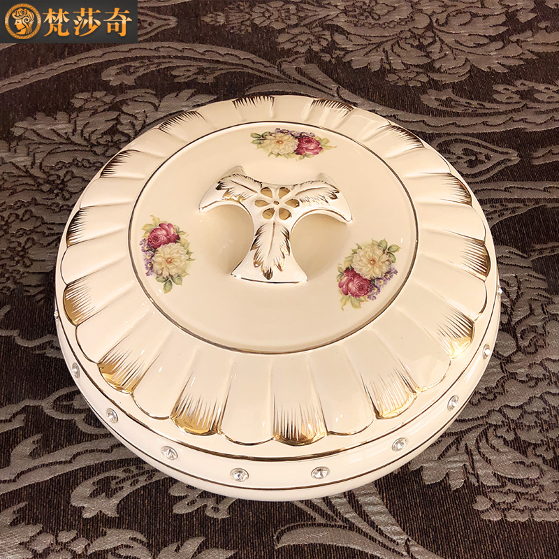 European ceramic dry fruit bowl sitting room home furnishing articles Chinese New Year Spring Festival tea table with frame with cover candy box snack plate