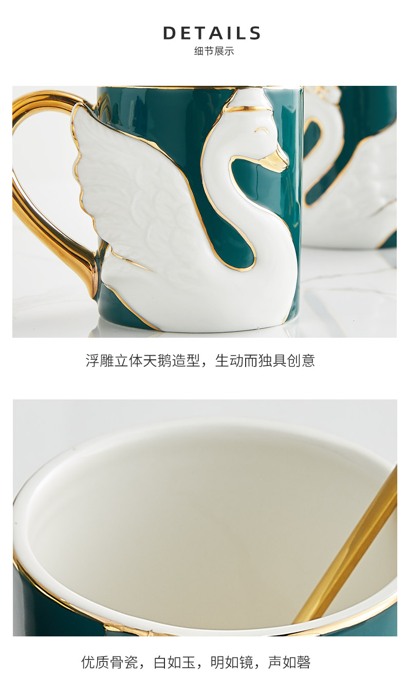 Creative cup for cup with cover swan cup picking ceramic coffee cup move a birthday gift