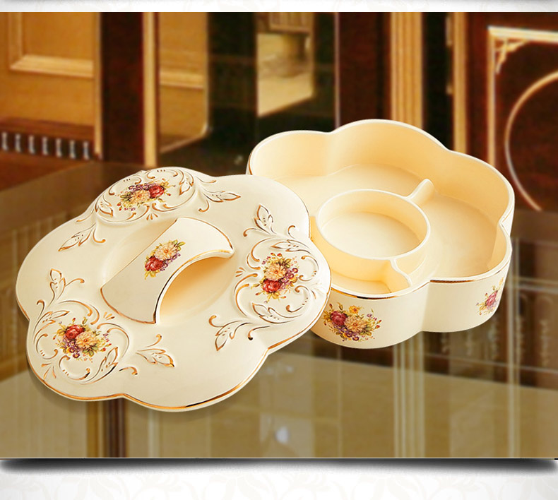 Europe type tea table furnishing articles suit key-2 luxury compote three - piece ceramic sitting room adornment desktop fruit dish ashtray