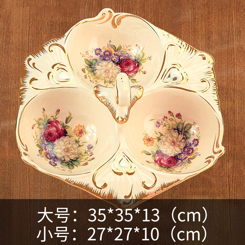 European ceramic dry fruit bowl sitting room home furnishing articles Chinese New Year Spring Festival tea table with frame with cover candy box snack plate