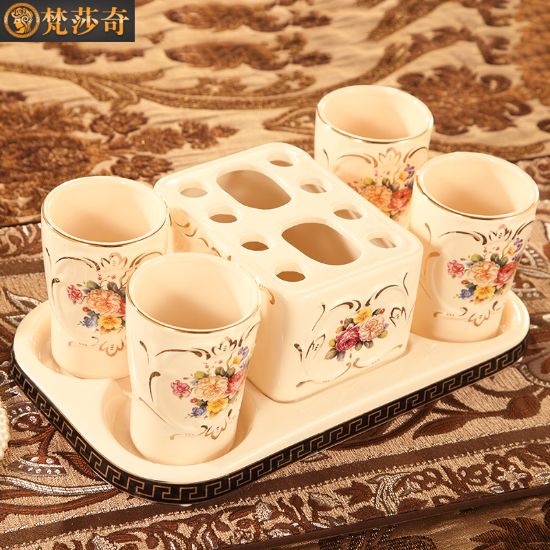 Sanskrit Cilic Bathroom Five Pieces Sets Makeup Room Toiletries Ceramic Pendulum-style Bathroom Gargling Cup Toothbrushing Cup Suit