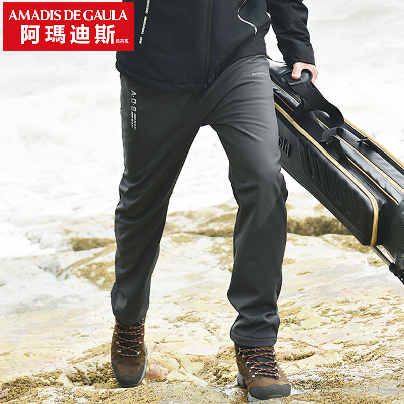 Ahmadis Punching Pants Men's Autumn Winter Warm Plus Suede Thickened Elastic Outdoor Soft Shell Pants Fishing Pants Waterproof Windproof