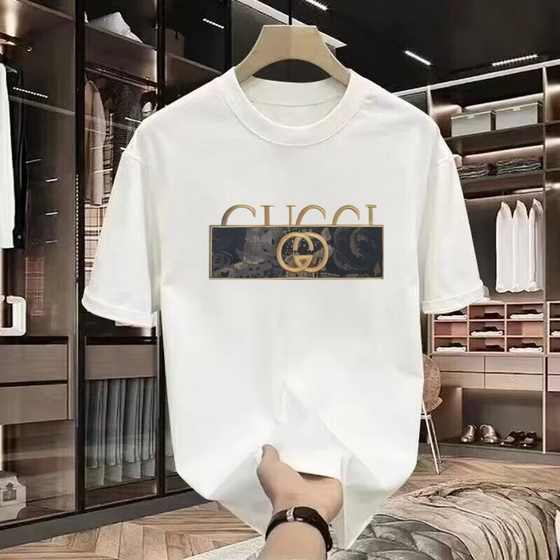 Cool European Style Luxury Printed Short-Sleeve T-Shirt for Men, Summer Pure Cotton Double g Brand Round Neck Loose Trendy Top