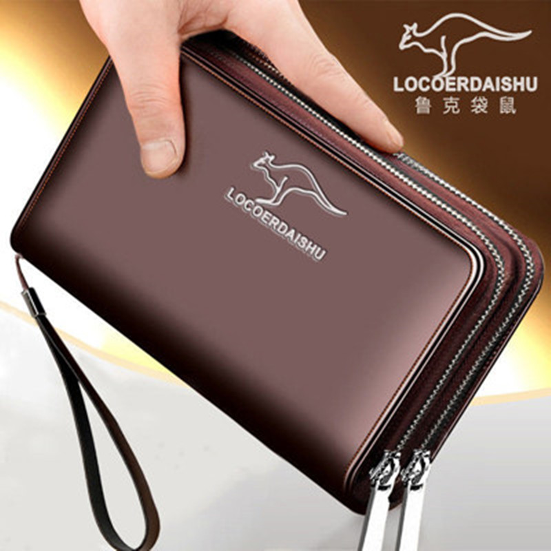 Rook Kangaroo men's wallet fashion long men's wallet Business multi-card large capacity double zipper horizontal section