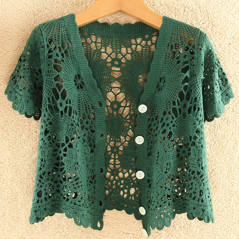 Sun Protection Cardigan for Women, New Summer Style, Thin, Short, Stylish Knitted Jacket, Loose, Hollow-Out Outerwear, Shawl Top
