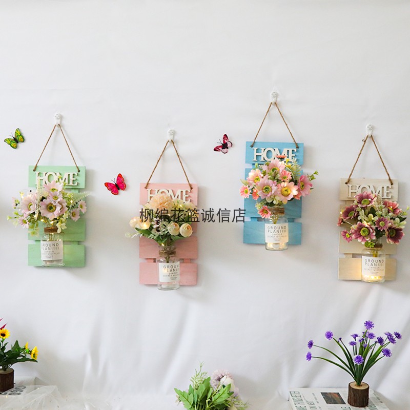 Wall Decoration Wall Wall Decoration Background Wall Living Room Decoration Nordic Wood Pendant Wall-mounted Flower Basket Ornament Vase