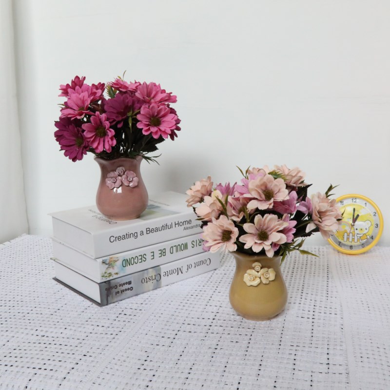 European-style dining table retro chrysanthemum flower vase home living room TV cabinet ceramic fake flower decoration simple modern decoration