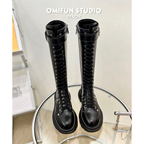 Ge Gu McQueen Knights Boots Womens Boots Strap Martin Boots High Boots But Knee 2021 New Spring and Autumn Single Boots