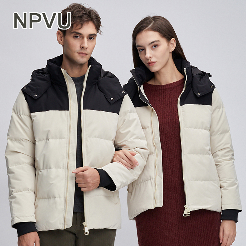 NPVU Outdoor Winter Down Clothing Male and female jacket Even cap loose Short-style white duck suede warm and cold-resistant down clothing tide