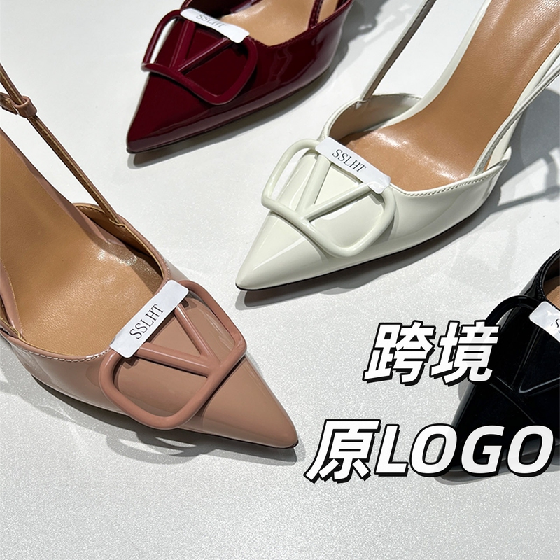 Cross-Border Original Logo Open V-Buckle Nude-Colored Pointed-Toe High-Heeled Sandals Shallow Mouth Studded Single Shoes Huahua Series Integrated Version Cross-Border Original Logo Open V-Buckle Nude-Colored Pointed-Toe High-Heeled Sandals Shallow Mouth Studded Single Shoes Huahua Series Integrated Version