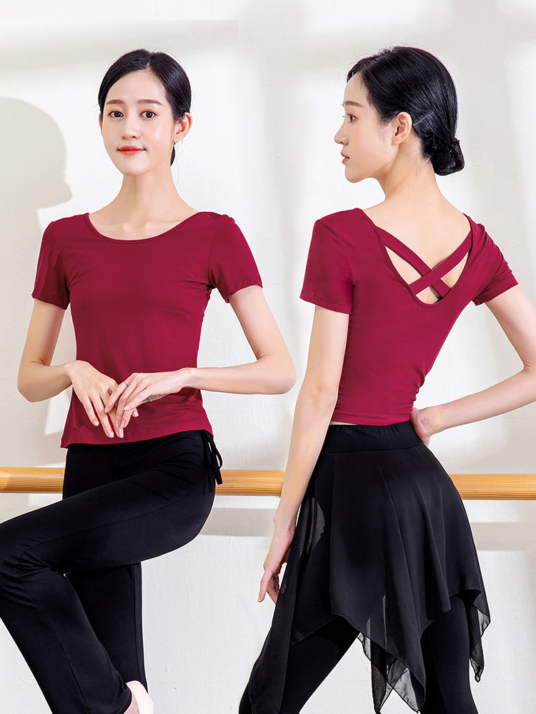 Dance practice suit top female body training Latin dance short sleeve Modal training teacher classical clothing summer