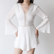 TANSSHOP hè mới siêu gợi cảm v-cổ backless voan slim jumpsuit rỗng jumpsuit quần short nữ