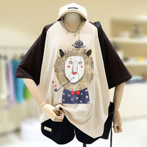 zaw big code woman dress fat mm spell short sleeve t-shirt woman summer dress 2022 new loose fat younger sister blouse 200 catty