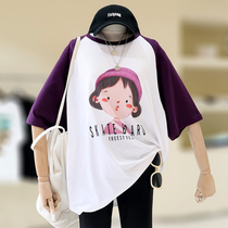 zaw big code womens clothing collared cartonprinted t-shirt woman short sleeve 2022 summer new fat mm loose half sleeve blouse