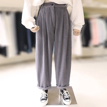 zaw big code woman dress fat mm pants 2022 new spring autumn loose casual high waist straight drum light core suede pants