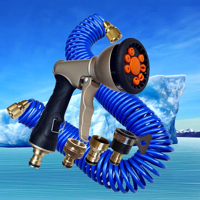 Nouveau Riche gold 9 water spray all copper connected household antifreeze explosion-proof pure EVA spring tube watering flower car wash water gun 10~20 meters