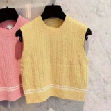 Летний ретро трикотажный жилет без рукавов, майка топ, в стиле Шанель, круглый воротник