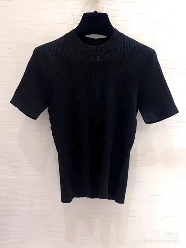 Трикотажный свитер для отдыха, приталенная футболка, в стиле Шанель, городской стиль, французский стиль, короткий рукав