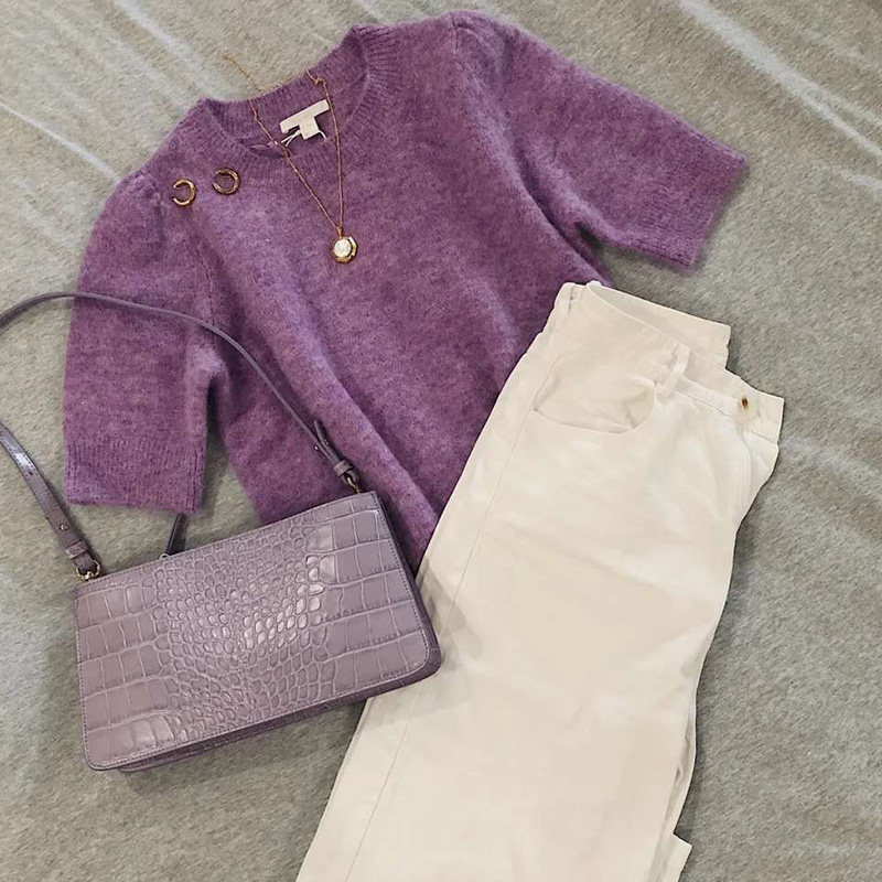 Purple sweater women's 2023 new spring round neck pullover wool sweater casual slimming knitted top