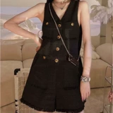 Летний комбинезон, летние сексуальные штаны без рукавов, в стиле Шанель, V-образный вырез