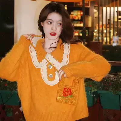 Retro sweater women's autumn and winter wear 2021 new wild fashion port flavor pullover lazy style knitted top tide