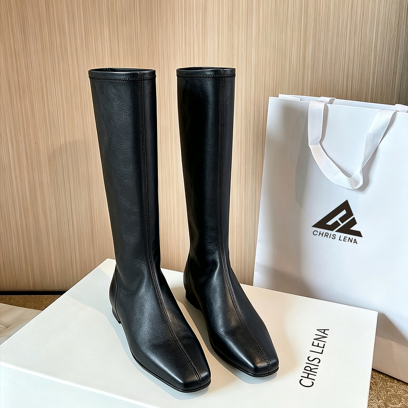 Xiongtaijia Black Elegant Long Boots, Stretchy Slim Boots, Genuine Leather Over-The-Knee Boots, Women's High-End High Boots Xiongtaijia Black Elegant Long Boots, Stretchy Slim Boots, Genuine Leather Over-The-Knee Boots, Women's High-End High Boots