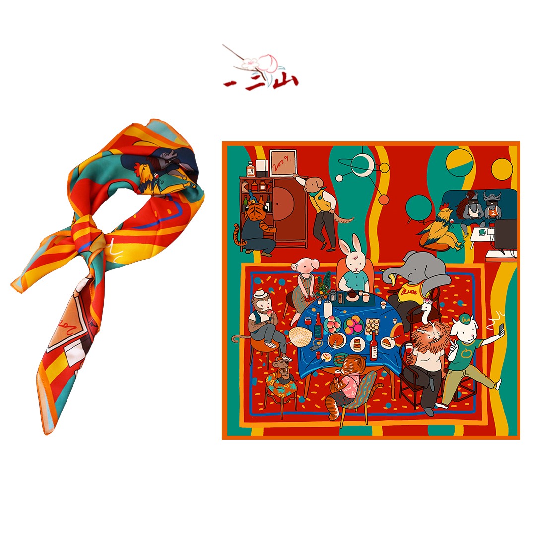 Sold out, no replenishment] Yi Ershan Original Huang Xiaoxiao painted silk scarf spring and autumn large square scarf mulberry silk silk shawl