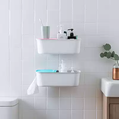 Powder room storage layer shelf non-punch washing table mirror front shelf Wall multi-function toilet tissue tube cute