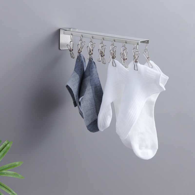 Non-punching airing socks rack Stainless Steel Drying Socks Frame Home Multifunction Clip Hooks Windproof Sundry balcony lingerie deity