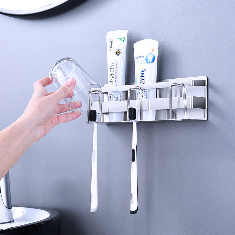 Toilet-free toothpaste toothbrush frame wall hanging cup mouthwash cup stainless steel toothbrush seat