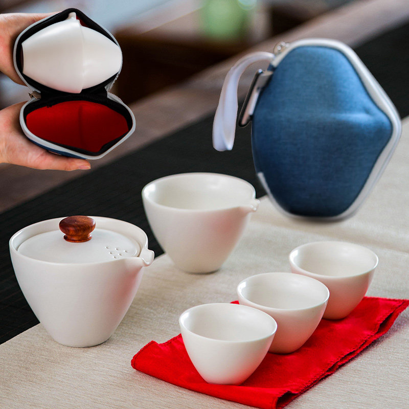 Su Ming travel tea set Household one pot three cups Portable storage bag Office simple tea pot quick cup