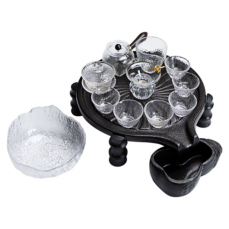 Ancient stone mill black ceramic household hammer ground glass kung fu tea set tea dry terms drainage type storage