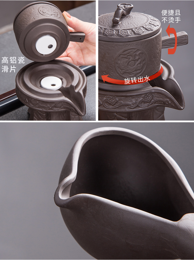 A complete set of glass tea set of household solid wood tea tray was violet arenaceous kettle fully automatic four unity is contracted and I kung fu