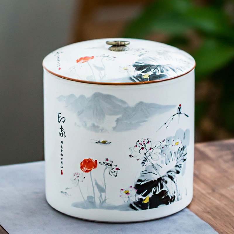 Pu-erh tea leaf jar Seven Pizza Ceramic Household Seal Black Tea Deposit Tea Decanter Tea Vat Tea Barrel Packing Containing Box Big