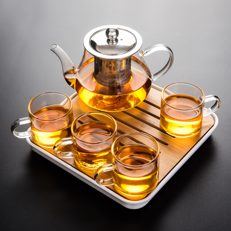 Glass Kung Fu tea set Simple home office travel tea maker Elegant cup Safflower teapot one pot two cups