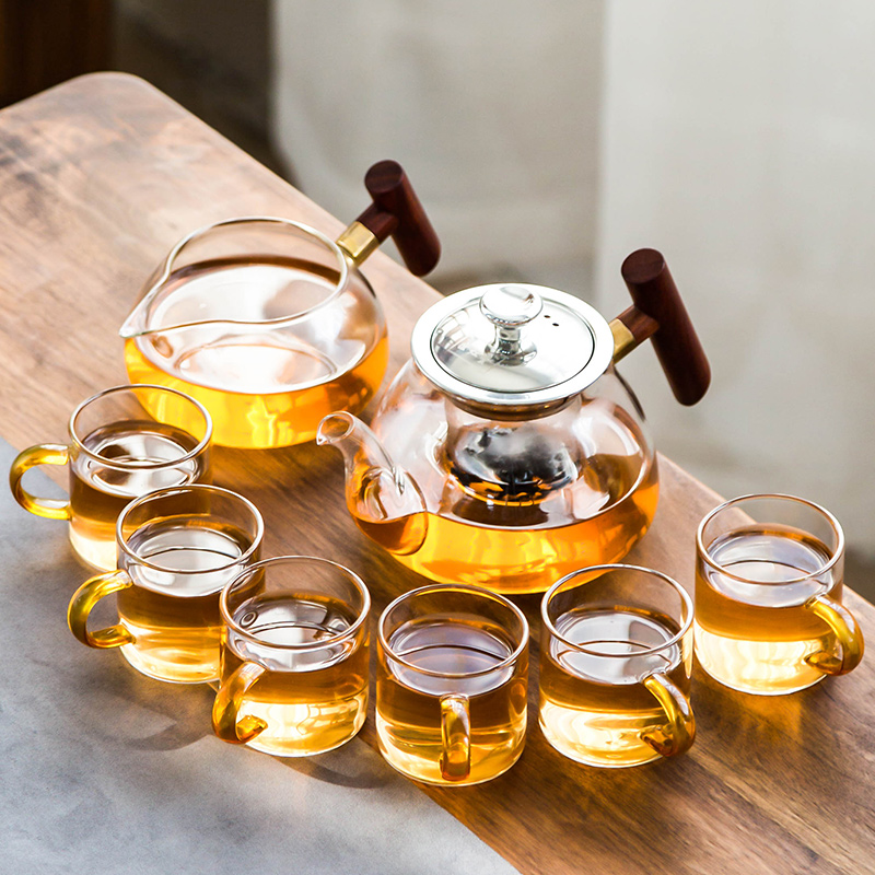 Glass kung fu tea set suit household heat resistant high temperature electric TaoLu boiled tea, wood side the scented tea filter teapot