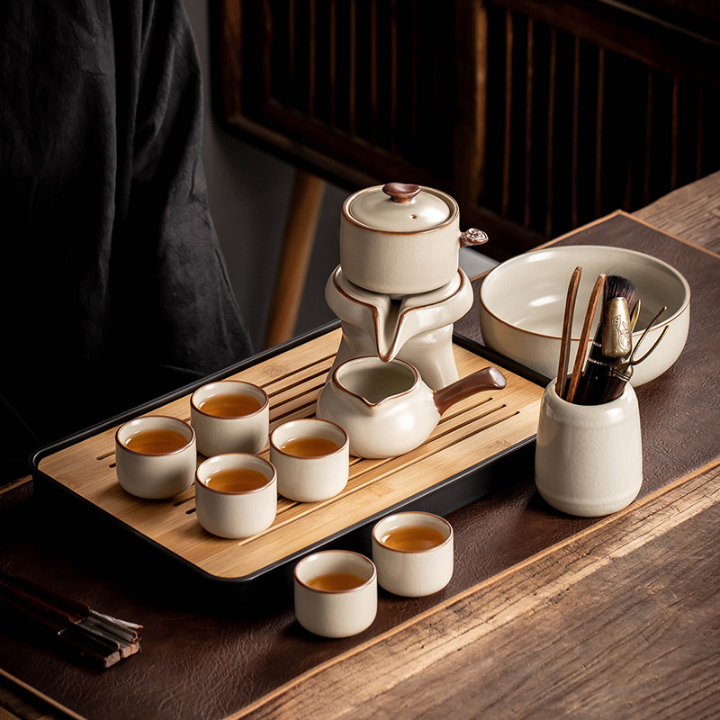 Porcelain Card Tea Drinking Ru Kiln Automatic Tea Set Complete of ceramic Lazy People Tea Set Suit Home Chinese High-end Tea Tea Maker-Taobao