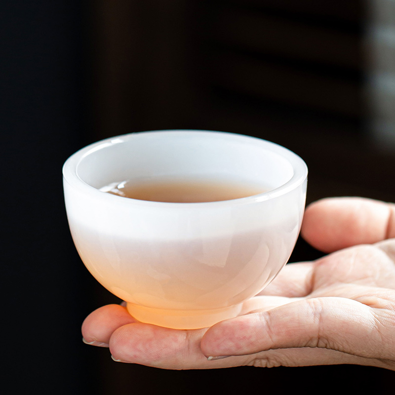 White porcelain jade tea cup single cup glass jade kung fu tea with large tasting cup heat-resistant thickened glass master cup
