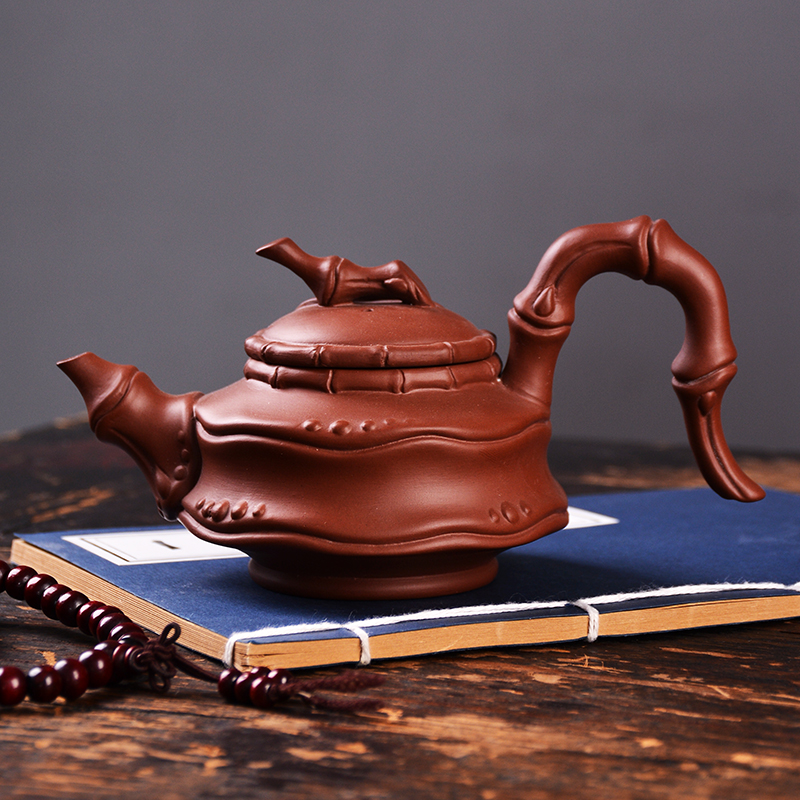 Yixing clay ceramic tea pot - zhu ball hole ore side by hand carried bamboo pot of kung fu tea tea device filters